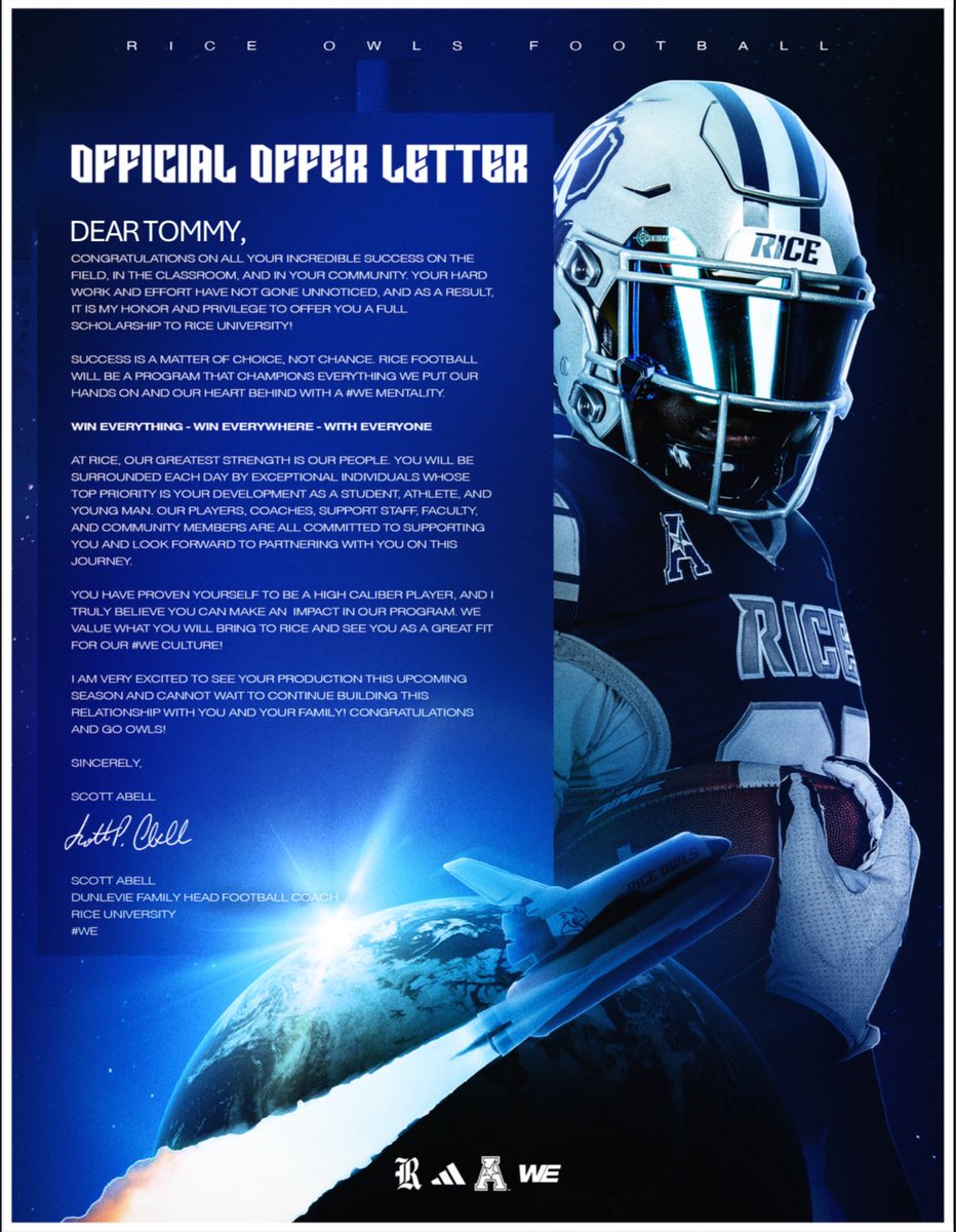 Tommy Bauchiero 5⭐️ ‘26 K (@tommy_bauchiero) on Twitter photo BLESSED✝️. So grateful for the opportunity from <a href="/RiceFootball/">Rice Football</a>. Can’t wait to work‼️#WE #FLIGHTCLUB26
<a href="/Coach_Hogs/">Mark Hogan</a> <a href="/CoachCJCole/">CJ Cole</a> <a href="/Scott_AbellFB/">Scott Abell</a> <a href="/JamesWilhoit25/">James Wilhoit</a> <a href="/DRayTravis/">Darrell Travis</a> <a href="/cpw_BA/">CPW</a> <a href="/theBAFootball/">Brentwood Academy Football</a> <a href="/strength_ba/">BA Strength & Conditioning</a> <a href="/ESBN_BA/">Eagles Sports Broadcast Network</a> BLESSED✝️. So grateful for the opportunity from <a href="/RiceFootball/">Rice Football</a>. Can’t wait to work‼️#WE #FLIGHTCLUB26
<a href="/Coach_Hogs/">Mark Hogan</a> <a href="/CoachCJCole/">CJ Cole</a> <a href="/Scott_AbellFB/">Scott Abell</a> <a href="/JamesWilhoit25/">James Wilhoit</a> <a href="/DRayTravis/">Darrell Travis</a> <a href="/cpw_BA/">CPW</a> <a href="/theBAFootball/">Brentwood Academy Football</a> <a href="/strength_ba/">BA Strength & Conditioning</a> <a href="/ESBN_BA/">Eagles Sports Broadcast Network</a>