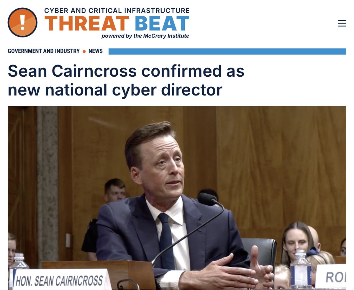 Breaking news on #ThreatBeat: Sean Cairncross confirmed as new national cyber director. Full coverage at threatbeat.com/sean-cairncros…