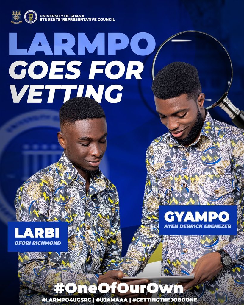 OforiLarbi_00's tweet image. LARBI - GYAMPO GOES FOR VETTING!

With clarity, composure, and confidence, LARBI and GYAMPO goes for vetting in the 2025 UGSRC Presidential Race.

#LARMPO4UGSRC
#UJAMAA
#GettingTheJobDone