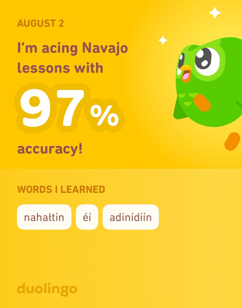 math64black's tweet photo. I’m learning Navajo on Duolingo! It’s free, fun, and effective. https://t.co/847QeZ0LLx