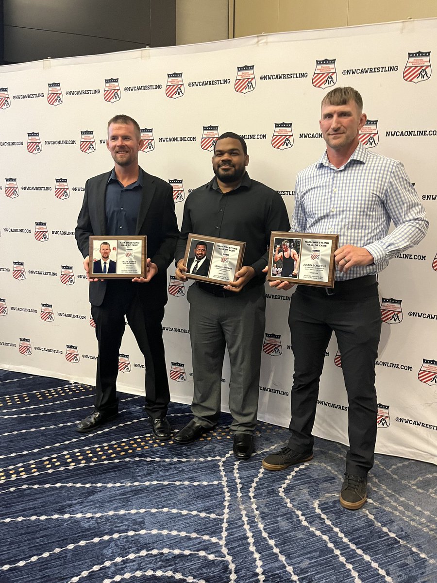 <a href="/BlueHawkWr/">Dickinson State Men's Wrestling</a> head coach Justin Schlecht was officially inducted into the NAIA Wrestling Hall of Fame tonight in Ponte Vedra Beach, Florida for his legendary Blue Hawk career.

Congrats Coach Schlecht!

#HawksAreUp