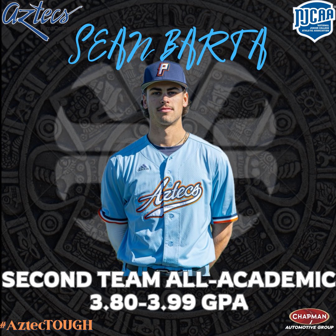 PimaAthletics (@pimaathletics) on Twitter photo Congrats to Aztecs <a href="/BaseballPima/">Pima Baseball</a> Sean Barta (Rock Canyon HS, CO) on earning Second Team NJCAA All-Academic (3.80-3.99 GPA). He will continue his education and collegiate career at the University of Arizona.
pimaaztecs.com/sports/bsb/202…
#PimaBaseball #AztecTOUGH #AztecsAllAcademic Congrats to Aztecs <a href="/BaseballPima/">Pima Baseball</a> Sean Barta (Rock Canyon HS, CO) on earning Second Team NJCAA All-Academic (3.80-3.99 GPA). He will continue his education and collegiate career at the University of Arizona.
pimaaztecs.com/sports/bsb/202…
#PimaBaseball #AztecTOUGH #AztecsAllAcademic