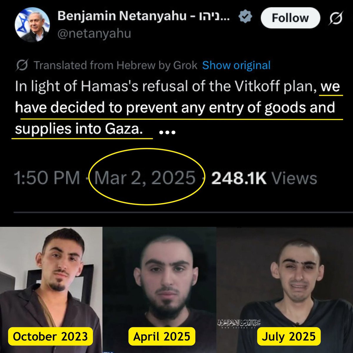 Just to know who is enforcing a starvation in Gaza!