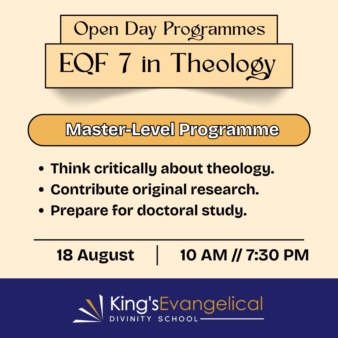 KingsDivinity's tweet image. 🎓 Check out our Master-Level programme (EQF 7)!

A graduate programme that challenges you to critically engage with theological scholarship.

Learn more at our Open Day. Sign up below.

AM: tinyurl.com/y6tvb6aw
PM: tinyurl.com/47urnuyt