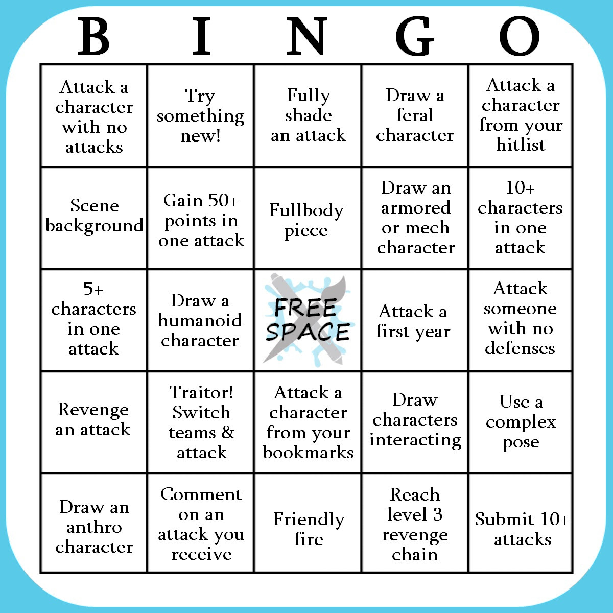 ButternutV74's tweet photo. My artfight bingo sheet! Next year, I'm going for the full sheet >:) https://t.co/SLxMy2EuBe
