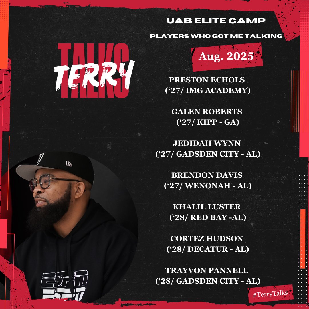 Terry Drake (@tdrakebasktball) on Twitter photo 🚨 #TerryTalks 🚨
These players got me talking about their performance at UAB Elite Camp in Birmingham, AL...
#ESPN #PaulBiancardi #SCNext <a href="/PaulBiancardi/">Paul Biancardi</a> <a href="/SCNext/">SportsCenter NEXT</a> <a href="/TheUCReport/">Billy Tucker</a> @ESPN #PrepHoops #PrepHoopsAL #TerryDrakeBasketball #iBallTDB <a href="/UAB_MBB/">UAB Men's Basketball</a> #UABBasketball <a href="/jayvon10x/">Jayvon Rampersant</a> 🚨 #TerryTalks 🚨
These players got me talking about their performance at UAB Elite Camp in Birmingham, AL...
#ESPN #PaulBiancardi #SCNext <a href="/PaulBiancardi/">Paul Biancardi</a> <a href="/SCNext/">SportsCenter NEXT</a> <a href="/TheUCReport/">Billy Tucker</a> @ESPN #PrepHoops #PrepHoopsAL #TerryDrakeBasketball #iBallTDB <a href="/UAB_MBB/">UAB Men's Basketball</a> #UABBasketball <a href="/jayvon10x/">Jayvon Rampersant</a>