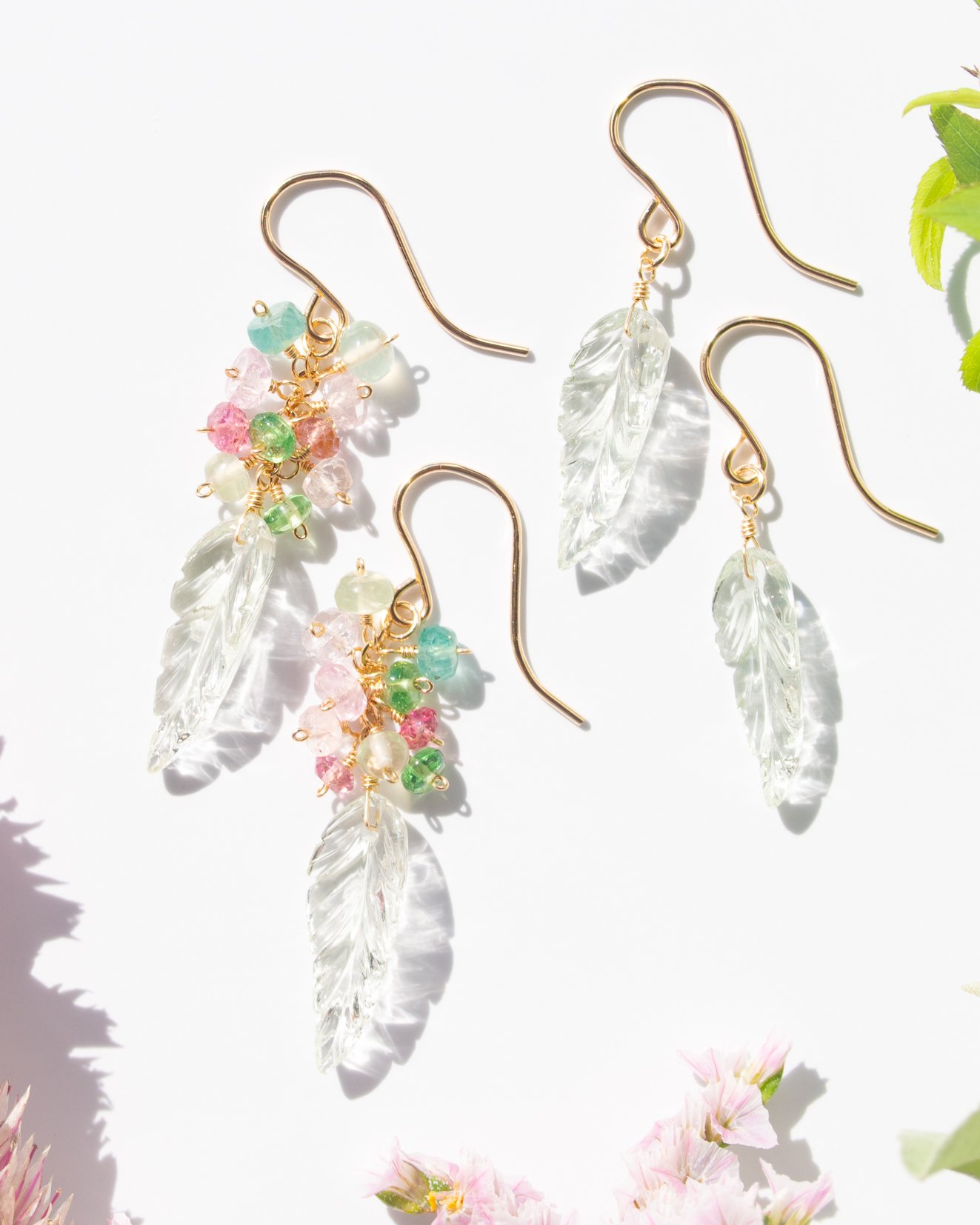アメジスト リーフカービングピアス 2月誕生石のアクセサリー K18YG アメジスト&ロードライト