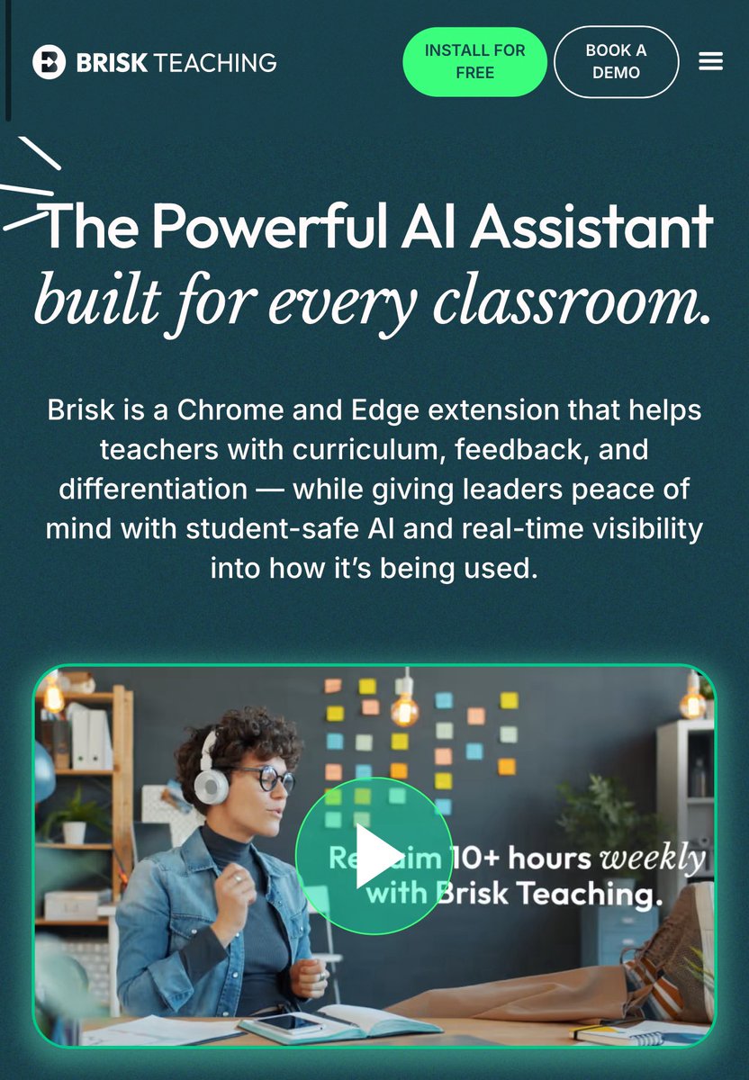 9.  Brisk Teaching: أدوات ذكاء اصطناعي مجانية للمعلمين والمربين

أطلقت منصة Brisk Teaching مجموعة من أدوات الذكاء الاصطناعي المجانية للمعلمين والمدارس، والتي تتكامل بسلاسة مع الروتين التعليمي اليومي. تتضمن المنصة مولد خطط الدروس بالذكاء الاصطناعي وأدوات أخرى مصممة خصيصاً لتحسين