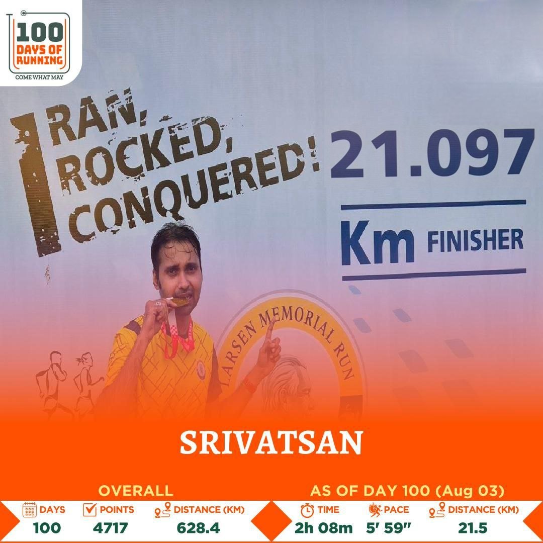 ssrivatsan's tweet image. #100DaysofRunning Day 100/100 done and dusted. Finished it with half marathon. #HDOR2025