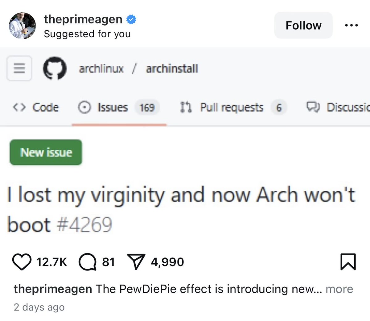 bruh now my instagram timeline looks like TPOT now <a href="/ThePrimeagen/">ThePrimeagen</a>