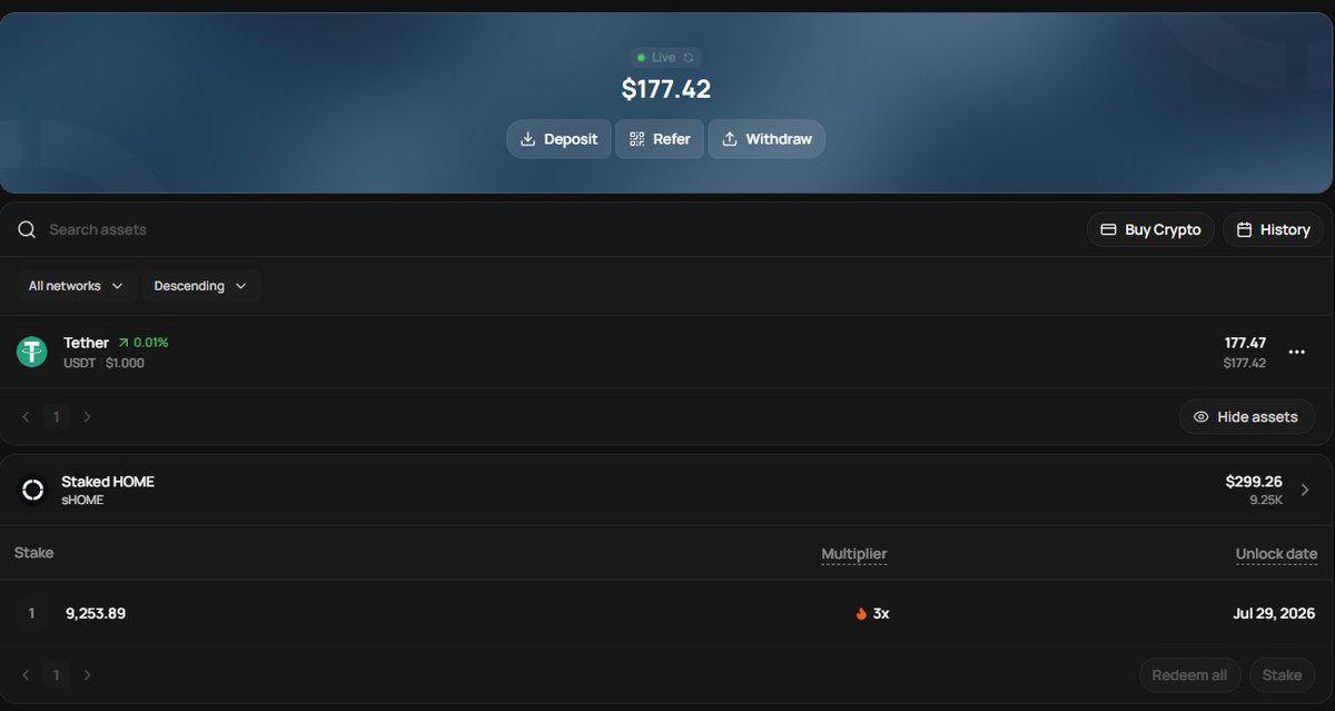 Those who move first will be rewarded in $HOME!

Just staked 9,253.89 $HOME (~$300) — with a 3x XP booster now active.

Looking forward to Season 2 airdrops and extra bonus rewards.
In this game, fortune favors the bold.

Here’s a quick tech breakdown of <a href="/defidotapp/">Defi App 🎩</a>: