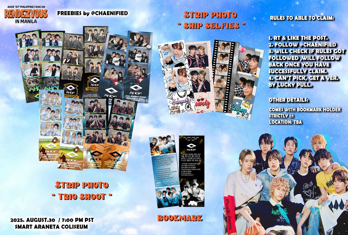 JL & Woongki's day! 🎂 (@chaenified) on Twitter photo AHOF 1ST PHILIPPINE FANCON
RENDEZVOUS IN MANILA
AUGUST 30, 2025 (SAT) 7PM
FREEBIES by <a href="/chaenified/">dear ⁹ see ya!</a>
STRICTLY 1:1
READ & FOLLOW RULES TO CLAIM
DATE: D-DAY OF CONCERT
PS. ONLY LIMITED STOCK. EST. 500 PCS.
#AHOF_RENDEZVOUSINMANILA
#RENDEZVOUS_in_Manila
#AHOF AHOF 1ST PHILIPPINE FANCON
RENDEZVOUS IN MANILA
AUGUST 30, 2025 (SAT) 7PM
FREEBIES by <a href="/chaenified/">dear ⁹ see ya!</a>
STRICTLY 1:1
READ & FOLLOW RULES TO CLAIM
DATE: D-DAY OF CONCERT
PS. ONLY LIMITED STOCK. EST. 500 PCS.
#AHOF_RENDEZVOUSINMANILA
#RENDEZVOUS_in_Manila
#AHOF