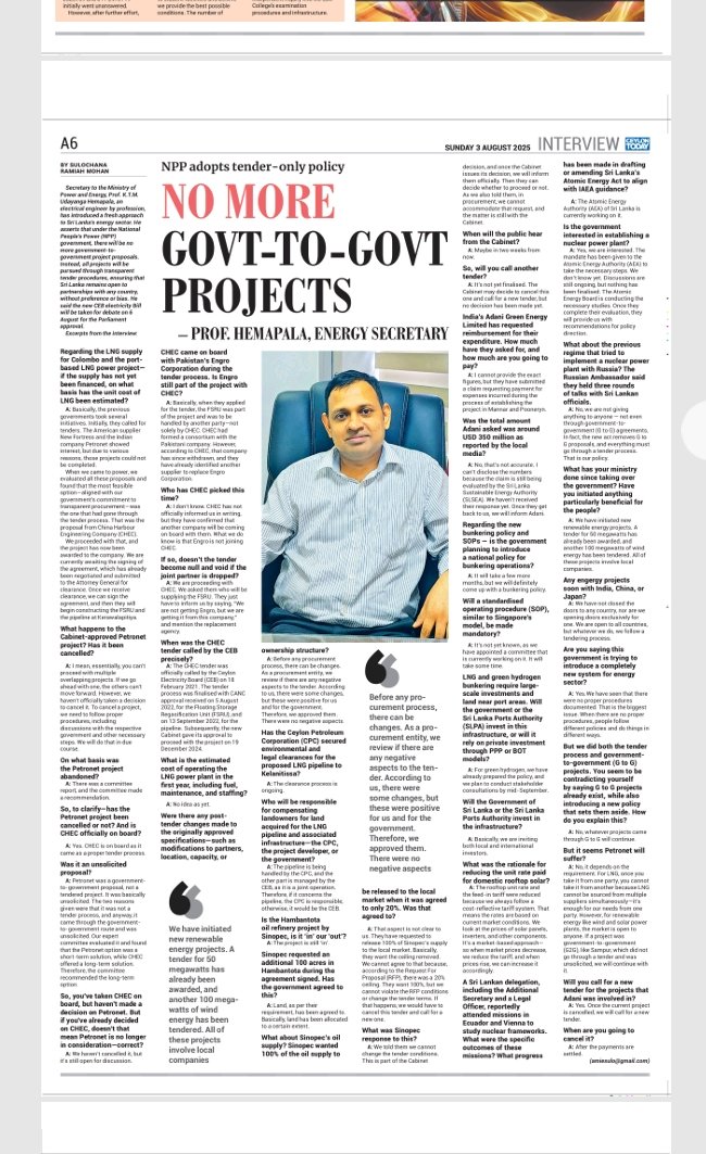 Sulochana Ramiah M (@sulorammohan) on Twitter photo ceylontoday.lk/2025/08/02/npp⦠<a href="/CeylonToday/">Ceylon Today</a> New Act to scrap Gov to Govt projects and 'only' Tender process under way in #SriLanka says Sec to the Ministry of energy Prof. Hemapala #PowerandEnergy ceylontoday.lk/2025/08/02/npp⦠<a href="/CeylonToday/">Ceylon Today</a> New Act to scrap Gov to Govt projects and 'only' Tender process under way in #SriLanka says Sec to the Ministry of energy Prof. Hemapala #PowerandEnergy