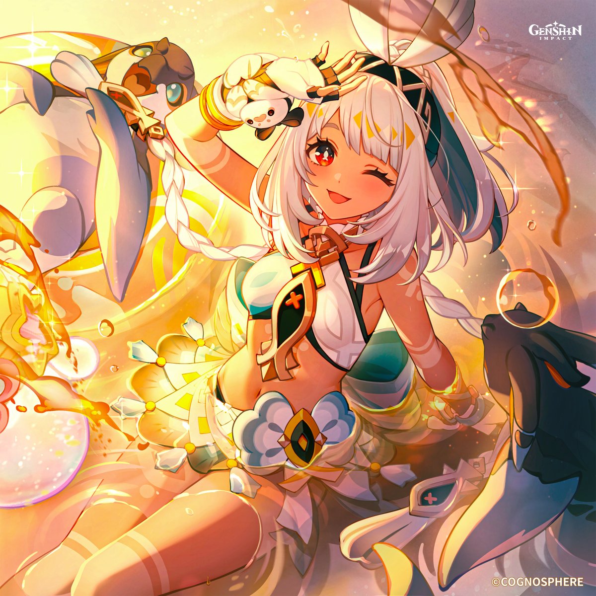 Happy Birthday, Mualani!
#GenshinImpact #Mualani

Hey, Traveler! Over here! I've tested the water for you, and the temperature is just right!
Having you here at my birthday party makes my heart feel warmer and bubblier than any hot spring!
Huh? Hey, who's pulling on my hair...? A