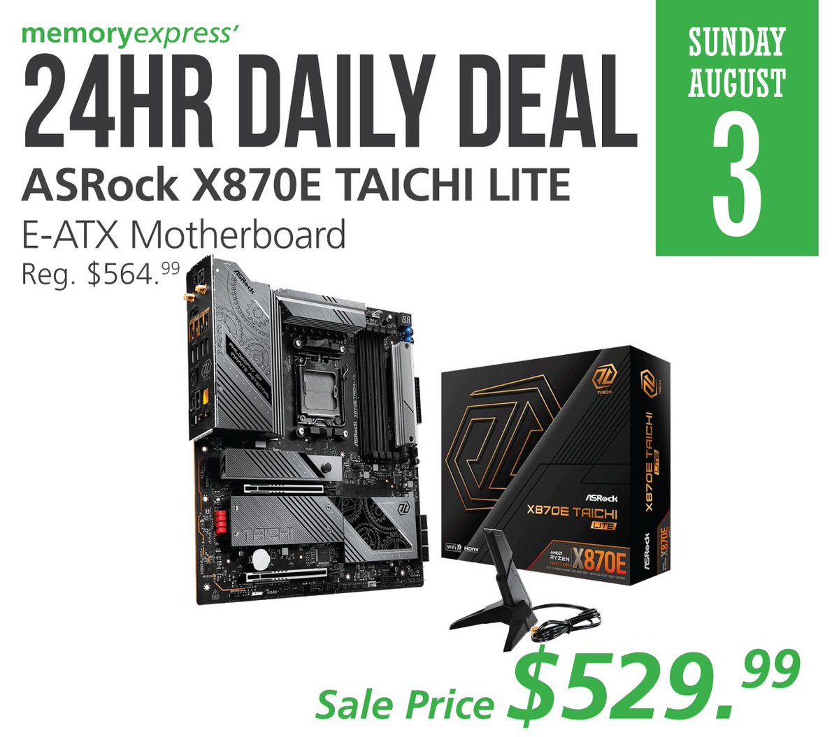 #24hrDailyDeal:
The #ASRock X870E TAICHI LITE E-ATX Motherboard features sturdy components. Plus, it offers unmatched overclocking capabilities and enhanced performance for advanced gamers as well.
Get yours today on our 24hr Daily Deal for only $529.99!
bit.ly/3IYNjEJ