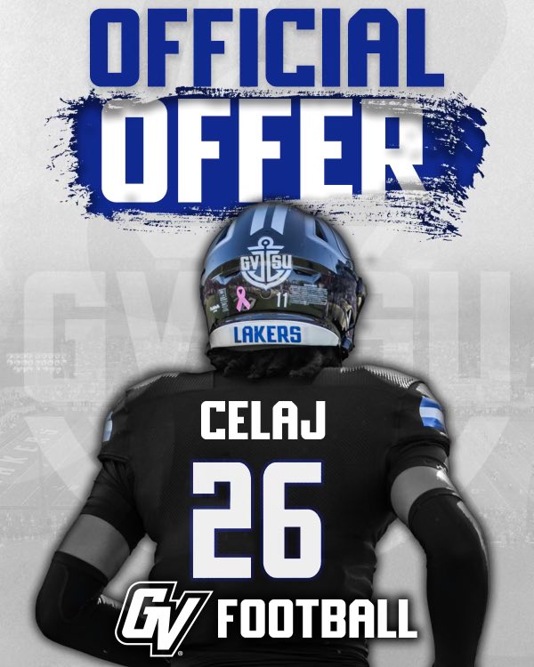 Joseph Celaj (@josephcelaj2026) on Twitter photo After a great conversation with <a href="/CoachStuddGV/">Coach Studd</a> I am very honored and grateful to receive a scholarship offer from Grand Valley State University!! Anchor Up ⚓️
<a href="/RomeoFootball/">RomeoFootball</a> <a href="/TheD_Zone/">The D Zone</a> <a href="/MIexposure/">Michigan exposure</a> <a href="/KornblueKicking/">Brandon Kornblue</a> <a href="/KohlsKicking/">Kohl's Kicking Camps</a> After a great conversation with <a href="/CoachStuddGV/">Coach Studd</a> I am very honored and grateful to receive a scholarship offer from Grand Valley State University!! Anchor Up ⚓️
<a href="/RomeoFootball/">RomeoFootball</a> <a href="/TheD_Zone/">The D Zone</a> <a href="/MIexposure/">Michigan exposure</a> <a href="/KornblueKicking/">Brandon Kornblue</a> <a href="/KohlsKicking/">Kohl's Kicking Camps</a>