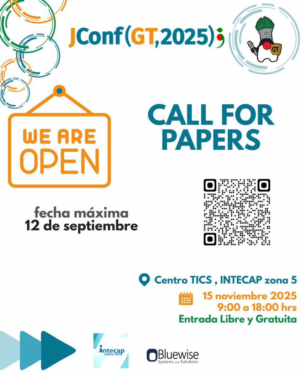 guatejug's tweet image. 🚨 CALL FOR PAPERS 🚨
🇬🇹 JCONF GUATEMALA 2025 ☕
📢 ¿Te apasionan las tecnologías Java/JVM? ¿Deseas participar como conferencista en el máximo evento de la comunidad Java de Guatemala?
💬 ¡Envía tu propuesta!
🔗 Más detalles en: 2025.jconf.gt/en/call-for-pa…
#JConf2025 #JConfGt2025