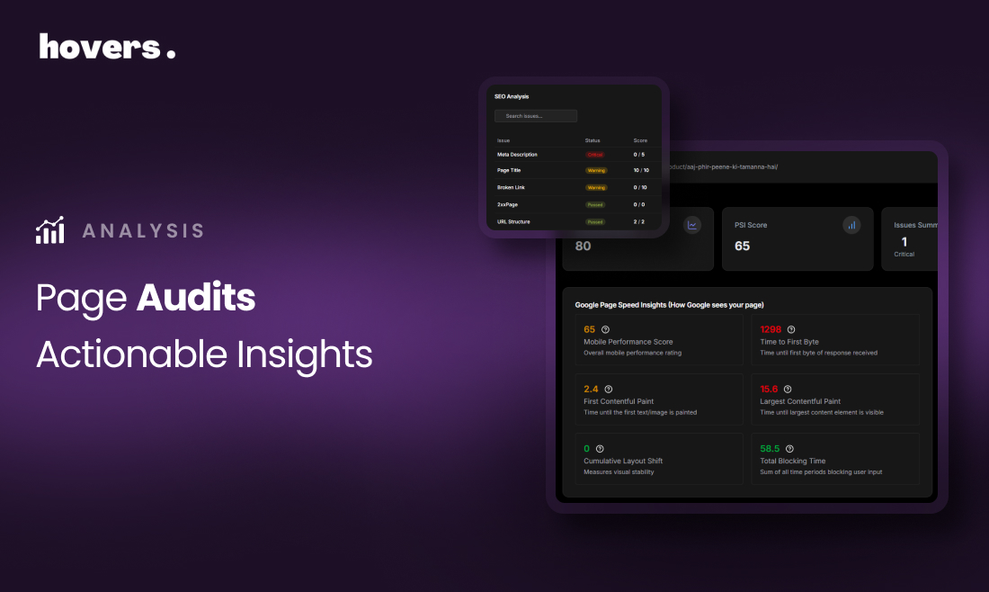 hovers_ai's tweet photo. SEO audits shouldn't feel like rocket science.

Hovers gives you page vitals, performance scores, and instant fixes - in plain English.
Insights, not overwhelm.

#pagespeed #SEOAudit #googlecorevitals https://t.co/fMS5XA7RIJ