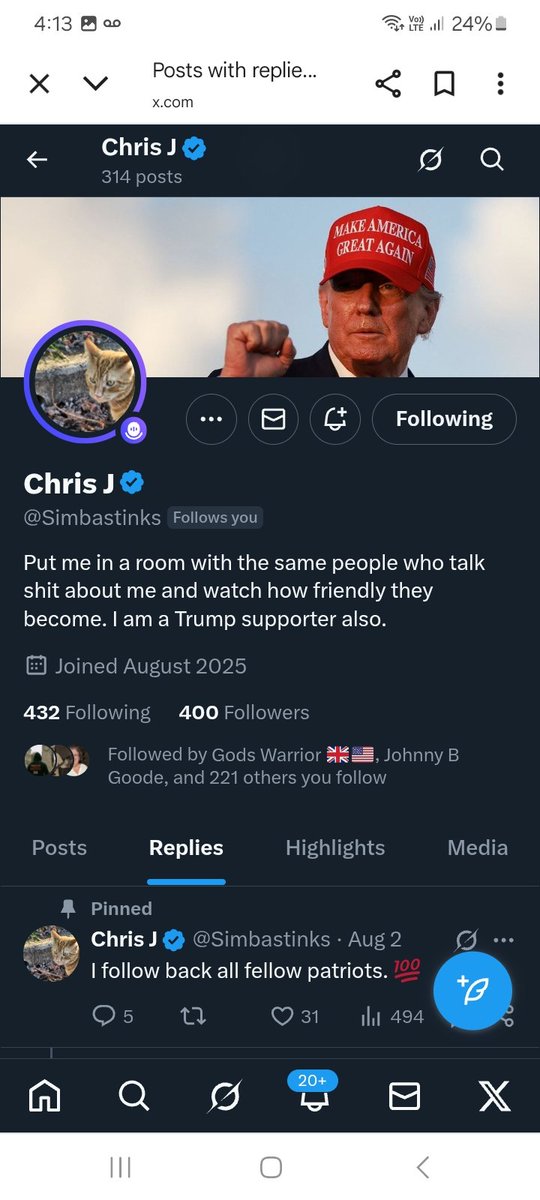 100 away from 500 can we help this patriot who FB get past that please follow <a href="/Simbastinks/">Chris J</a>  and repost 💪🫶💥💯🇺🇸
