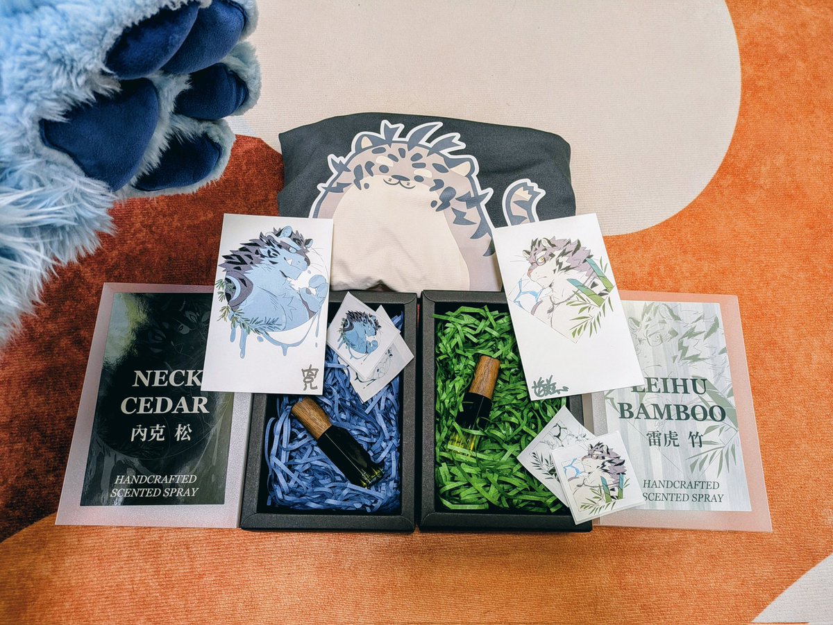 收到雷虎雜貨鋪的香氛跟可可愛愛衣服了！謝謝肯茲哥哥！
居然不只有香氛，還有超用心的盒子、卡片跟貼紙耶！

好期待喔～ 馬上來讓機器狼的房間像是有肯茲哥哥陪伴一樣汪 (灬ºωº灬)

🐯：肯茲 <a href="/ZenkiTW/">雷虎肯茲 Leihu⚡唱歌系獸人Vtuber</a>