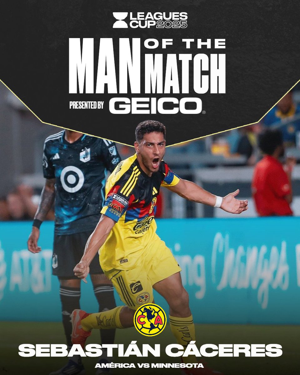 Leagues Cup (@leaguescup) on Twitter photo 🦅 Como un águila, he flew high to tie the game y darle a <a href="/ClubAmerica/">Club América</a> el punto extra en #LeaguesCup2025 😎
🇺🇾 Sebastián Cáceres es el MOTM pres. by GEICO ⭐️ 🦅 Como un águila, he flew high to tie the game y darle a <a href="/ClubAmerica/">Club América</a> el punto extra en #LeaguesCup2025 😎
🇺🇾 Sebastián Cáceres es el MOTM pres. by GEICO ⭐️