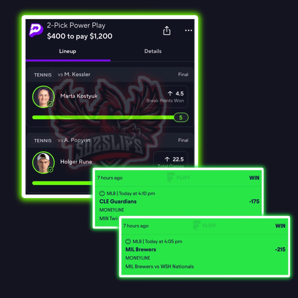 PREMIUM WENT ABSOLUTELY INSANE TODAY! 🤑🔥

F%CK IT Who Needs A Ble$$ing IM Sending Out Even More JUST LIKE/RT This Post 📲💰 

CASH THE $1,200 TENNIS 🎾 PLAY ✅
Guardians ML ✅
Brewers ML ✅

POSTED IN PREMIUM!💰

$7.99 For An Entire Week 👇🏻 
whop.com/502slips

#PrizePicks
