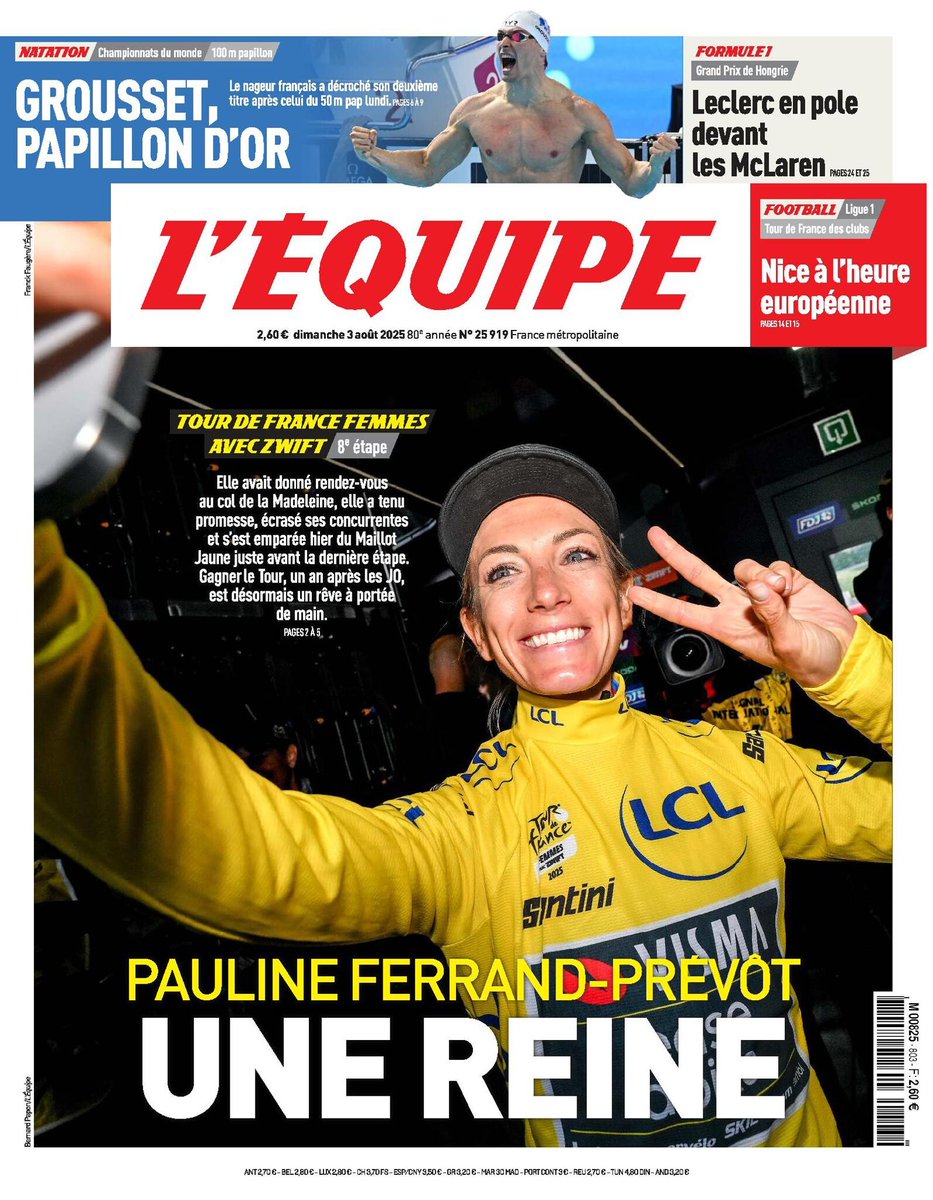 🗞️ La une du journal L'Équipe du dimanche 3 août 2025
Pour lire votre édition ➡️ l.lequipe.fr/Hxx