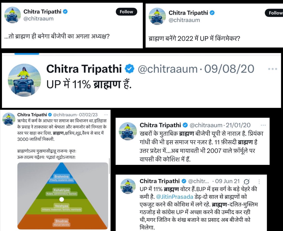 ये त्रिपाठी है ब्राह्मण जाती से आती है और पोस्ट में साफ़ नजर आता है की ये कितनी जाती वादी है 
<a href="/chitraaum/">Chitra Tripathi</a>