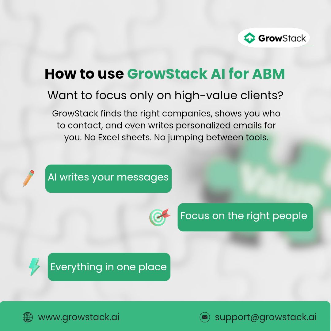 GrowStack AI (@growstackai) on Twitter photo Stop guessing who to reach out to. GrowStack makes ABM simple and stress-free.
growstack.ai 📩 support@growstack.ai
#AccountBasedMarketing #B2BMarketing #GrowStackAI #MarketingAutomation #ABMtools Stop guessing who to reach out to. GrowStack makes ABM simple and stress-free.
growstack.ai 📩 support@growstack.ai
#AccountBasedMarketing #B2BMarketing #GrowStackAI #MarketingAutomation #ABMtools