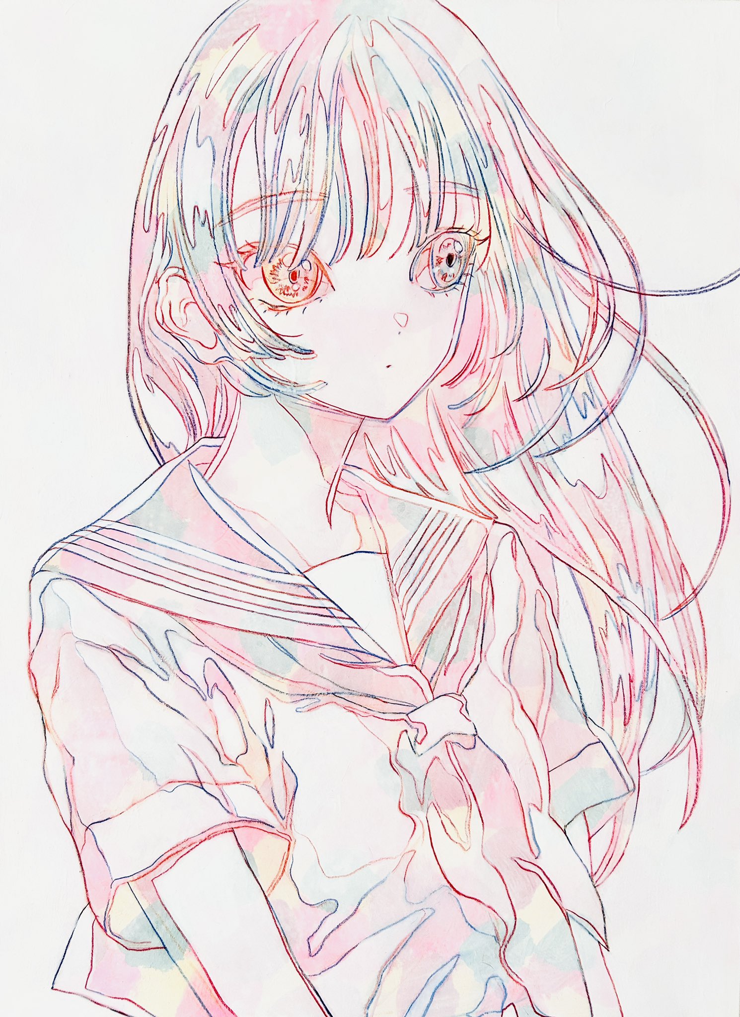 大槻香奈　「茜」　セーラー服の人物画 アクリル・ガッシュ 大槻香奈 「茜」 セーラー服の人物画 アクリル・ガッシュ 絵画