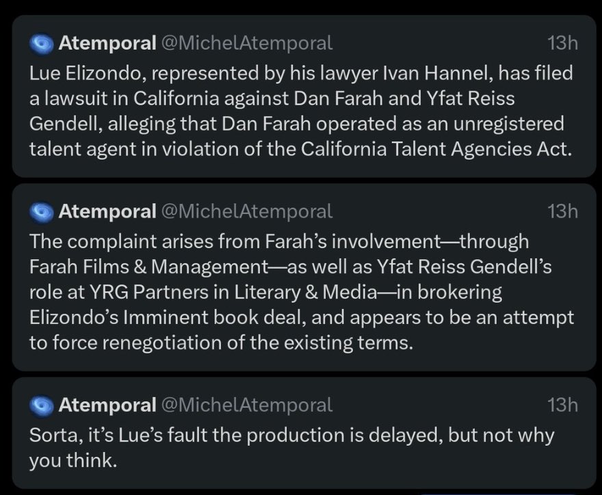 Is this why Age of Disclosure is postponed?

Alleged legal battle between Elizondo and Dan Farrah