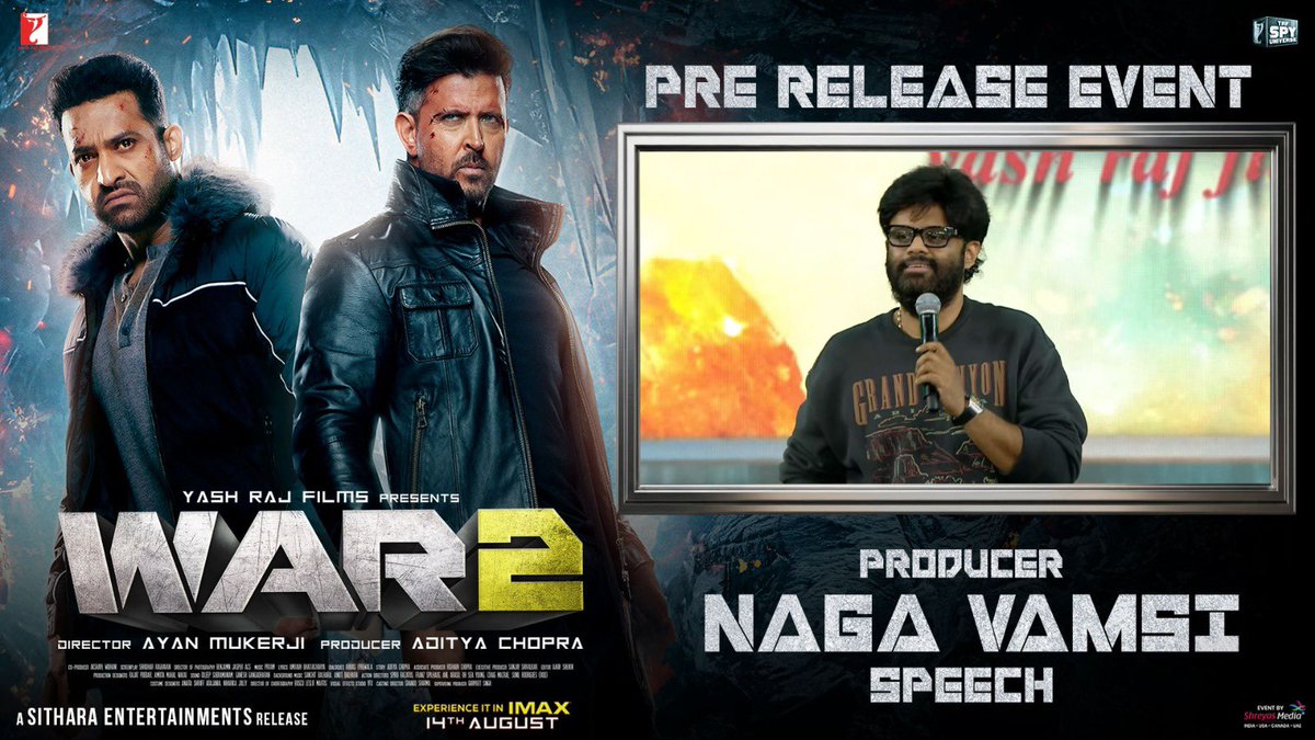 Here’s Blockbuster Producer @Vamsi84 Speech at #WAR2PreReleaseEvent 🤜🏻🤛🏻

Watch Here — youtu.be/1LNKuIJOUUk 

#WAR2 Worldwide Grand Release on August 14th! 🔥

<a href="/tarak9999/">Jr NTR</a> <a href="/iHrithik/">Hrithik Roshan</a> <a href="/advani_kiara/">Kiara Advani</a> #AyanMukerji <a href="/yrf/">Yash Raj Films</a> <a href="/SitharaEnts/">Sithara Entertainments</a> #YRFSpyUniverse <a href="/shreyasmedia/">Shreyas Sriniwaas</a>