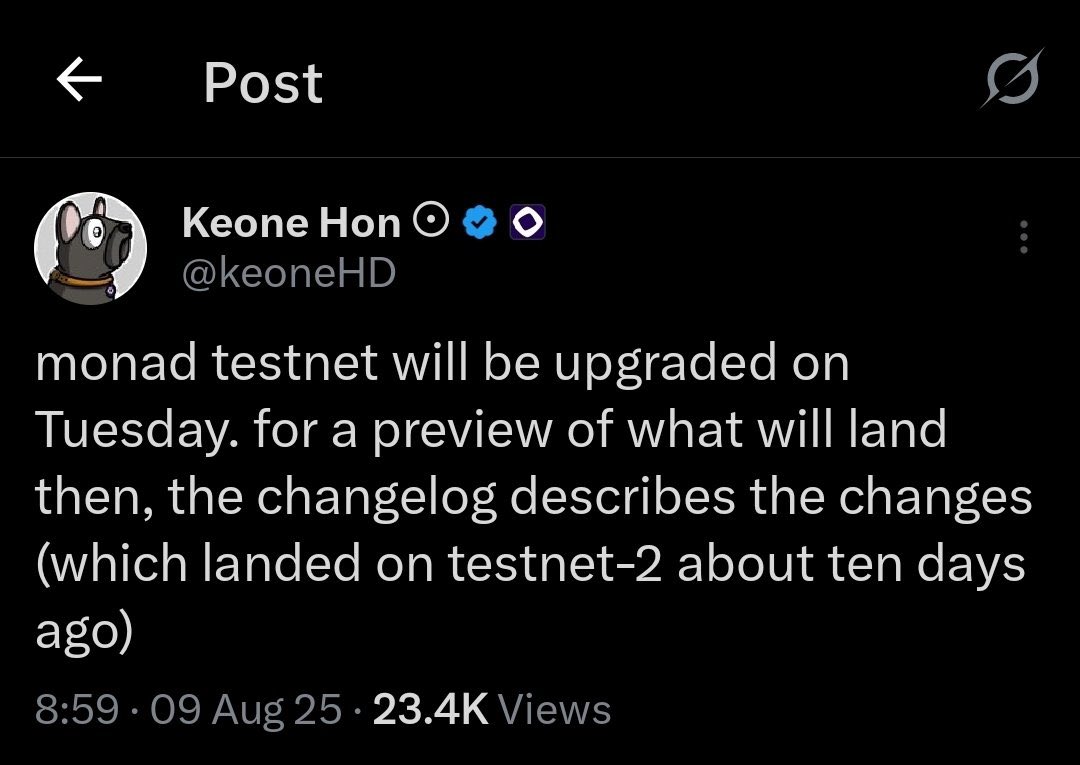 Monad Testnet 1 Upgrade Hits This Tuesday – Don’t Sleep on It!
This Tuesday, August 12, 2025, Monad Testnet 1 is getting a major upgrade, and it’s one you’ll want to keep an eye on.
Starting Tuesday, I strongly recommend you go all-in on clicking and diving into more dApps on
