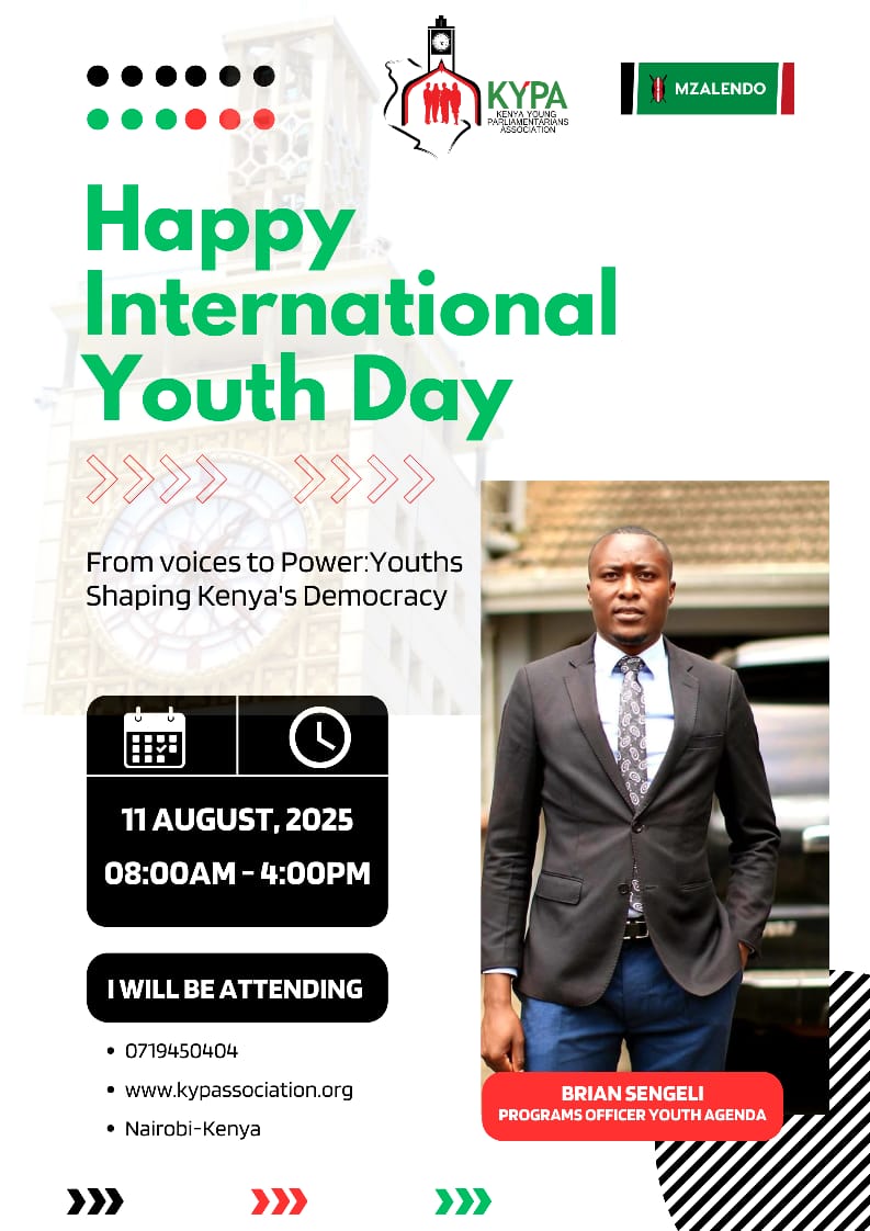 Hon. Sengeli BM, HSC (@sengelibrian) on Twitter photo This #InternationalYouthDay2025, we refuse to be sidelined. Youth voices must be heard in every boardroom, ballot box, and budget. We are the majority, we are the movement, and we are shaping the future NOW. #KYPAYouthDay2025 #IYD2025
<a href="/AnthonyBuluma/">Antony Buluma Samba</a> <a href="/Gitonga_Mukunji/">Hon. Gitonga Mukunji MP</a> This #InternationalYouthDay2025, we refuse to be sidelined. Youth voices must be heard in every boardroom, ballot box, and budget. We are the majority, we are the movement, and we are shaping the future NOW. #KYPAYouthDay2025 #IYD2025
<a href="/AnthonyBuluma/">Antony Buluma Samba</a> <a href="/Gitonga_Mukunji/">Hon. Gitonga Mukunji MP</a>