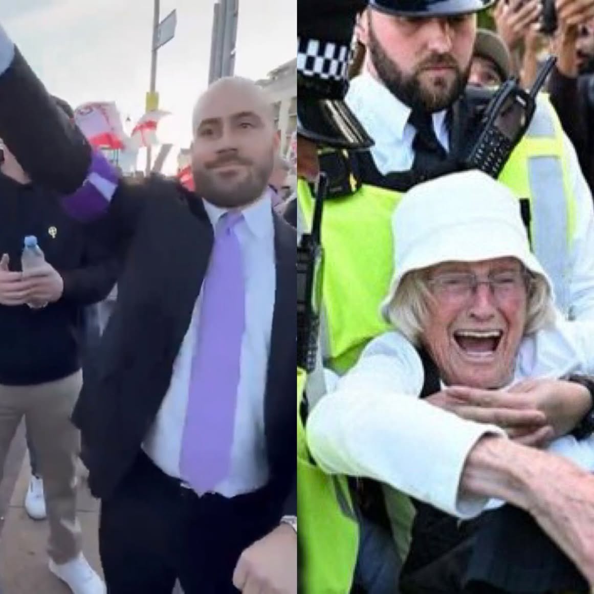 theleftbible's tweet image. The UK:

UKIP leader throwing a Nazi salute: “Free Speech.“

Protesting against Genocide: “Not ‘Free Speech’, Criminal Offence, Arrested.”