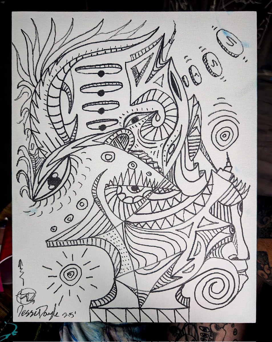 First morning doodle in a while. It is 11x14" canvas panel with sharpie. This took about 20 minutes in total. Getting back to my daily practice is important for continuing to develop my craft and my sanity.