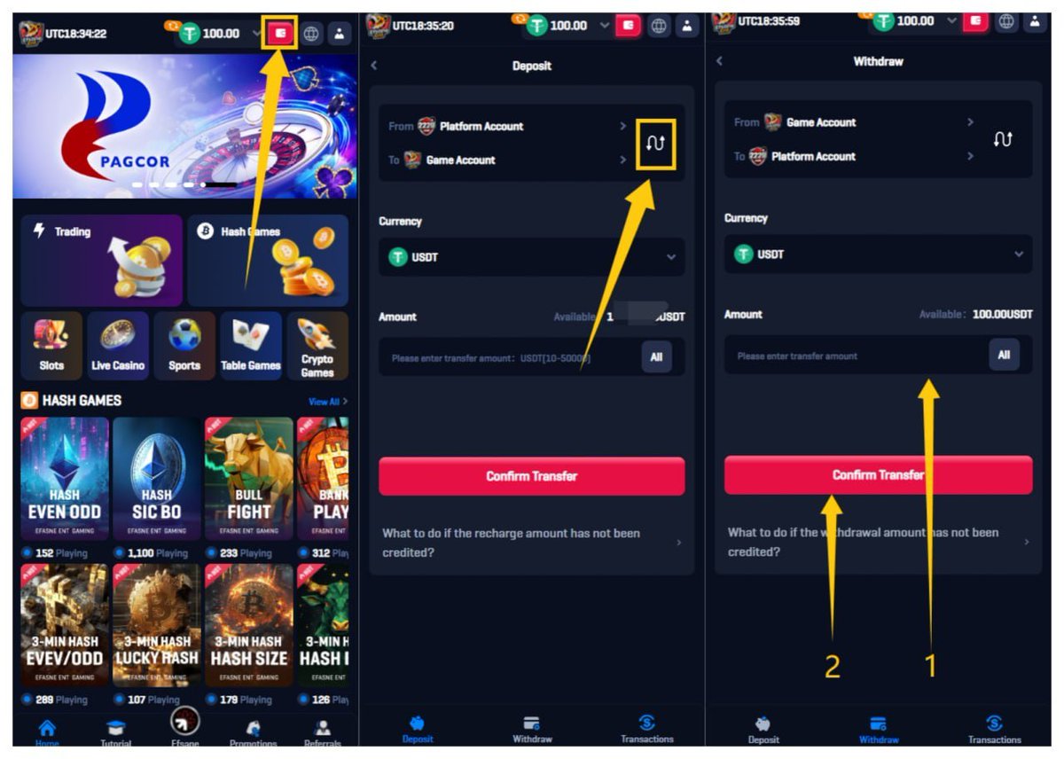 If you have earned money in the EFSANE Ent blockchain games, how to  transfer it to your EFSANE account for withdrawal? The image below explains  how to transfer funds from your ENT