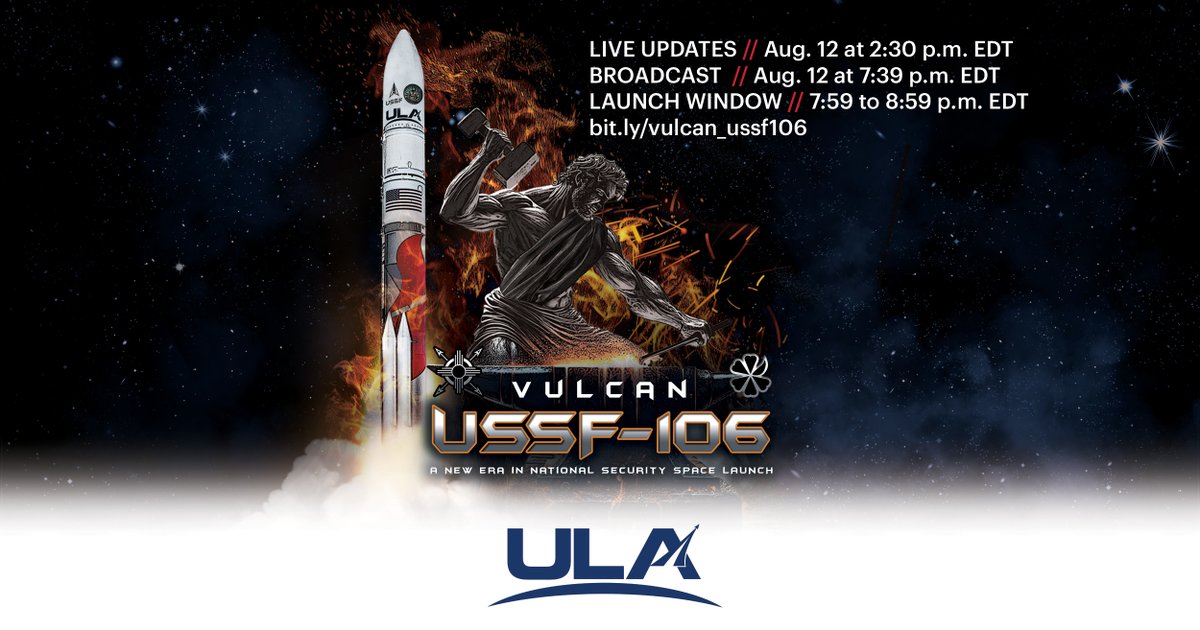 ULA (@ulalaunch) on Twitter photo Launch Weather Officer Jimmy Taeger from the <a href="/SLDelta45/">Space Launch Delta 45</a> meteorology team predicts a 75 percent chance of acceptable conditions for Tuesday night's Vulcan rocket launch of the USSF-106 mission. The launch window is 7:59 to 8:59 p.m. EDT (2359-0059 UTC).
Full details: Launch Weather Officer Jimmy Taeger from the <a href="/SLDelta45/">Space Launch Delta 45</a> meteorology team predicts a 75 percent chance of acceptable conditions for Tuesday night's Vulcan rocket launch of the USSF-106 mission. The launch window is 7:59 to 8:59 p.m. EDT (2359-0059 UTC).
Full details: