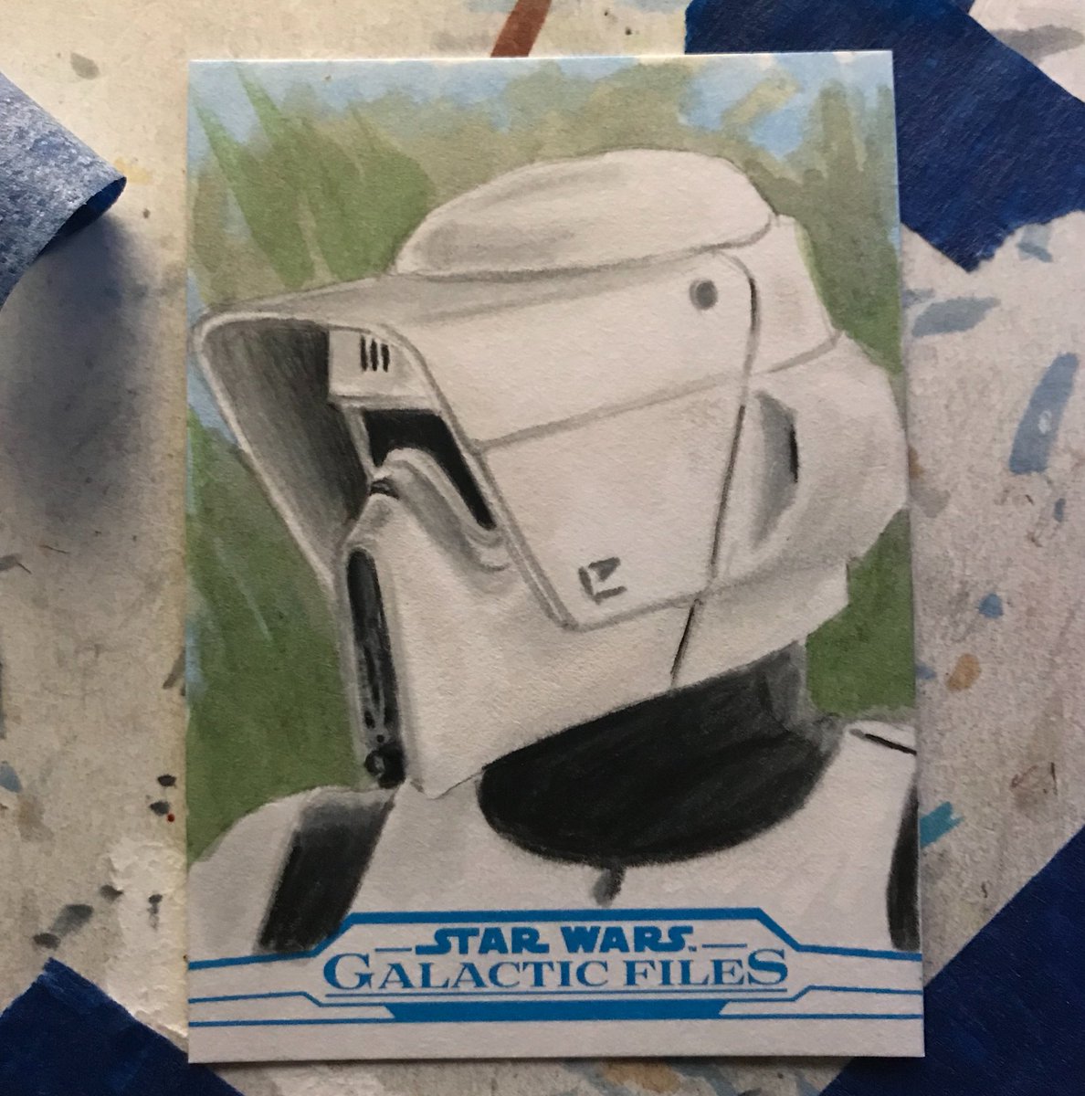 It’s #sketchcardsunday ! Sketched this for the 2018 @topps Star Wars Galactic Files set. Copic and Polychromos pencils. PEW PEW!!! #starwars #sketch #starwarsart #tradingcards #bikerscout #copic