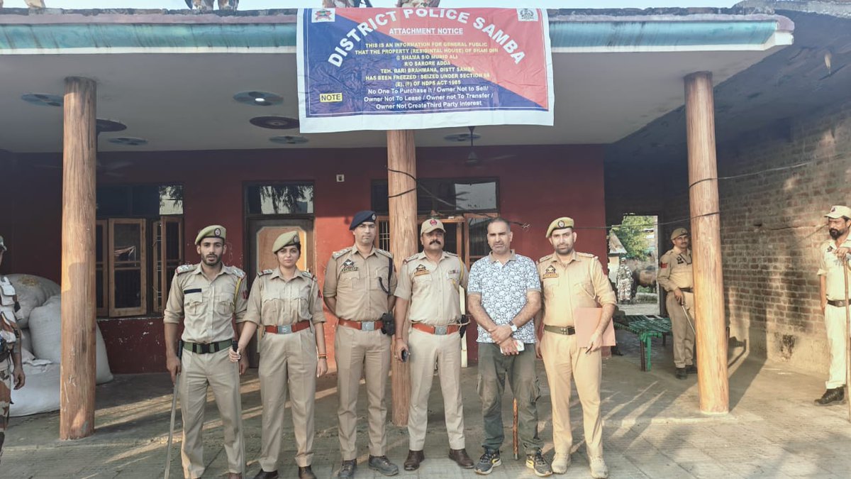 District Police Samba (@sambapolice) on Twitter photo Samba Police has attached a single storey residential house and cattle shed valuing appoximately 44.50 lacs belonging to notorious drug peddler namely Sham Din S/o Murid Ali R/o Sarore Adda tehsil Bari Brahmana district Samba. <a href="/JmuKmrPolice/">J&K Police</a> <a href="/ZPHQJammu/">Zonal Police Media Centre- Jammu Zone</a> Samba Police has attached a single storey residential house and cattle shed valuing appoximately 44.50 lacs belonging to notorious drug peddler namely Sham Din S/o Murid Ali R/o Sarore Adda tehsil Bari Brahmana district Samba. <a href="/JmuKmrPolice/">J&K Police</a> <a href="/ZPHQJammu/">Zonal Police Media Centre- Jammu Zone</a>