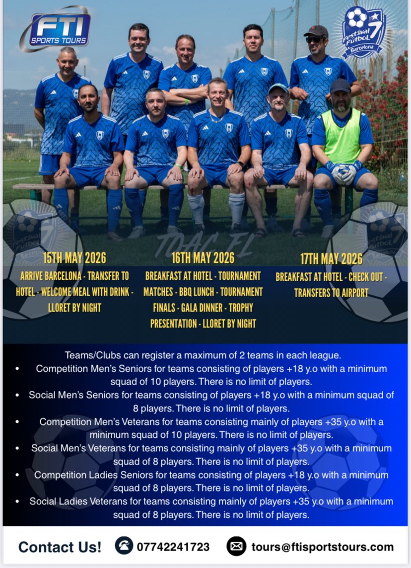 Tours@ftisportstours.com 
End season 2026 in Lloret 🍾🍺⚽️☀️