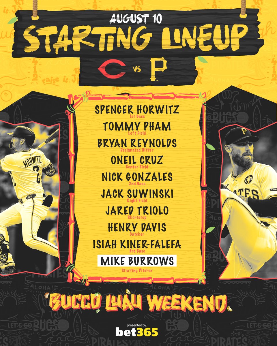 Pittsburgh Pirates (@pirates) on Twitter photo Series finale vs. Cincinnati.
📺 <a href="/SNPittsburgh/">SportsNet Pittsburgh</a>
📻 <a href="/937theFan/">93.7 The Fan</a> | The PRN
Presented by <a href="/bet365_us/">bet365 US</a> Series finale vs. Cincinnati.
📺 <a href="/SNPittsburgh/">SportsNet Pittsburgh</a>
📻 <a href="/937theFan/">93.7 The Fan</a> | The PRN
Presented by <a href="/bet365_us/">bet365 US</a>