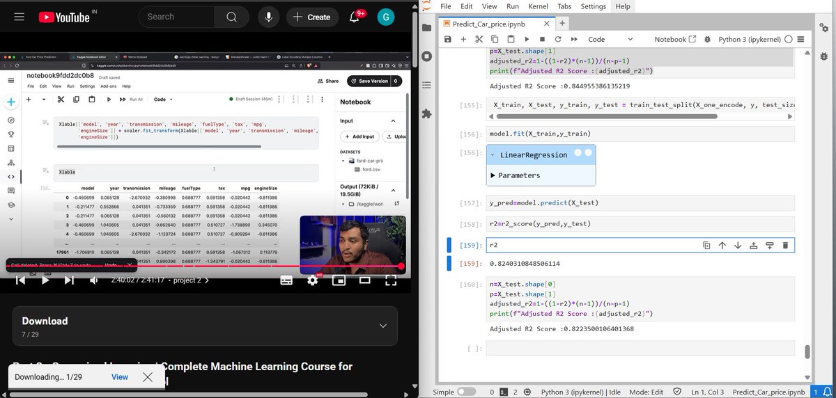 shivam21102005's tweet photo. 🚀 Wrapped up a solid ML workflow today!
✅ EDA, data cleaning &amp; preprocessing
✅ One-hot encoding &amp; label encoding
✅ Trained model on Ford car dataset
📊 Achieved R² &amp; Adjusted R² > 80% 🎯
#MachineLearning #DataScience #Python #EDA #Preprocessing #ML #AI #DataAnalytics #Coding https://t.co/jm4wFI4GlF