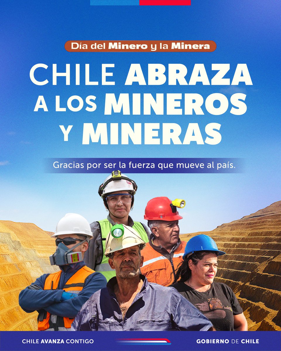 A días de la tragedia que enlutó el alma minera del país, hoy honramos la memoria y el empuje de hombres y mujeres que, desde diferentes posiciones y escalas, mueven una actividad que es motor, identidad y patrimonio de nuestra patria.

Su trabajo es la fuerza que mueve a Chile.
