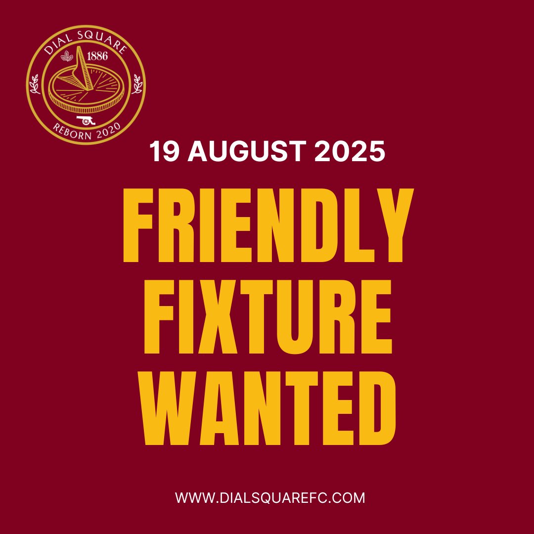 Dial Square F.C. (@thedial) on Twitter photo ๐ข Due to our opposition withdrawing, we are looking for a friendly fixture at Alwyns Lane (Chertsey) on Tuesday, 19 August. We welcome interest from clubs at Steps 5 to 7. Interested?
Please contact <a href="/sbrownie118/">Steven brown</a> or email: dialsquarefc.com/contact/contacโฆ. Cost of match official(s) only. ๐ข Due to our opposition withdrawing, we are looking for a friendly fixture at Alwyns Lane (Chertsey) on Tuesday, 19 August. We welcome interest from clubs at Steps 5 to 7. Interested?
Please contact <a href="/sbrownie118/">Steven brown</a> or email: dialsquarefc.com/contact/contacโฆ. Cost of match official(s) only.