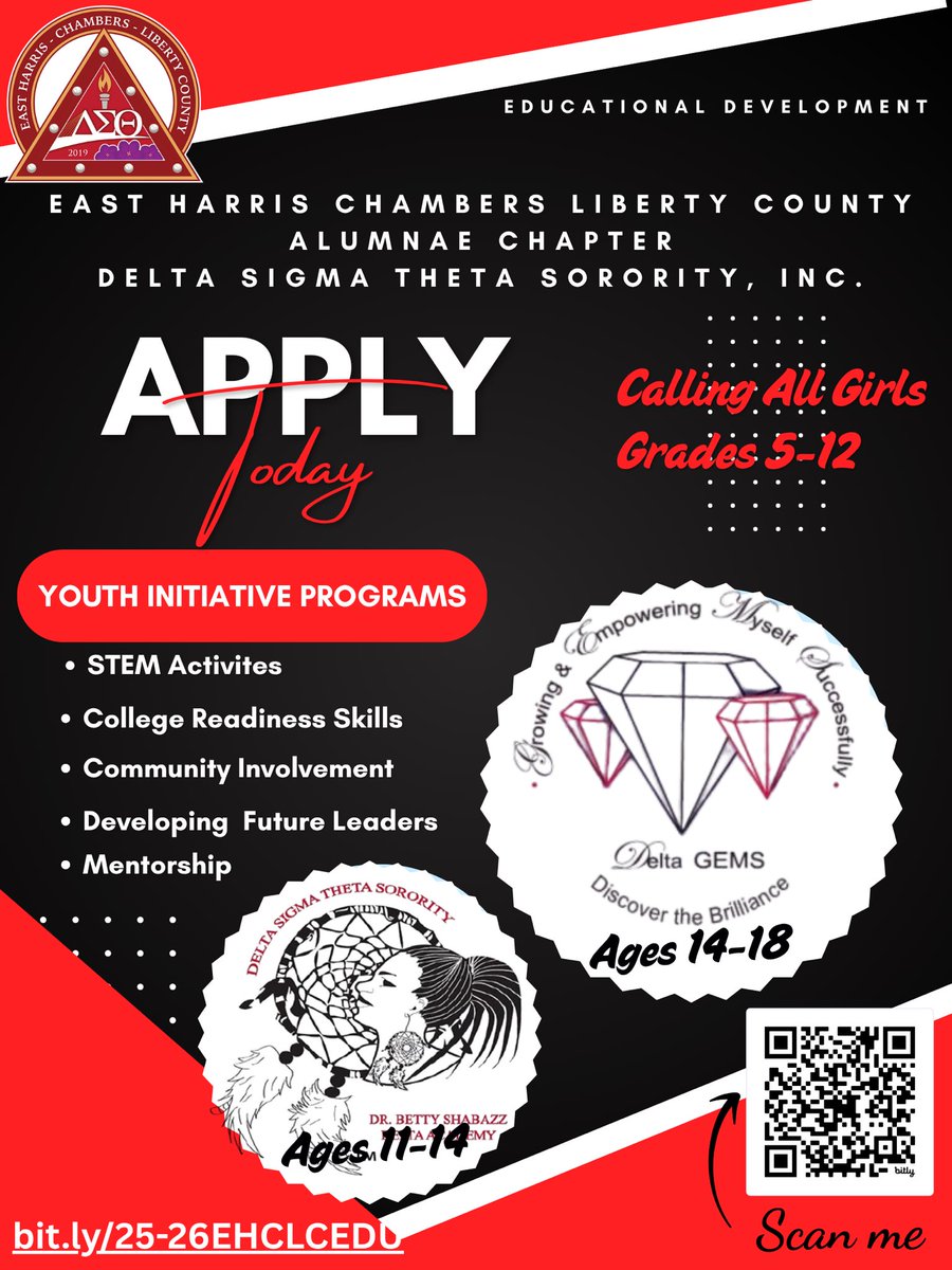 📣 Calling all girls ages grades 5-12! 
We are now taking applications for our Delta GEMS and Academy. Get involved today!