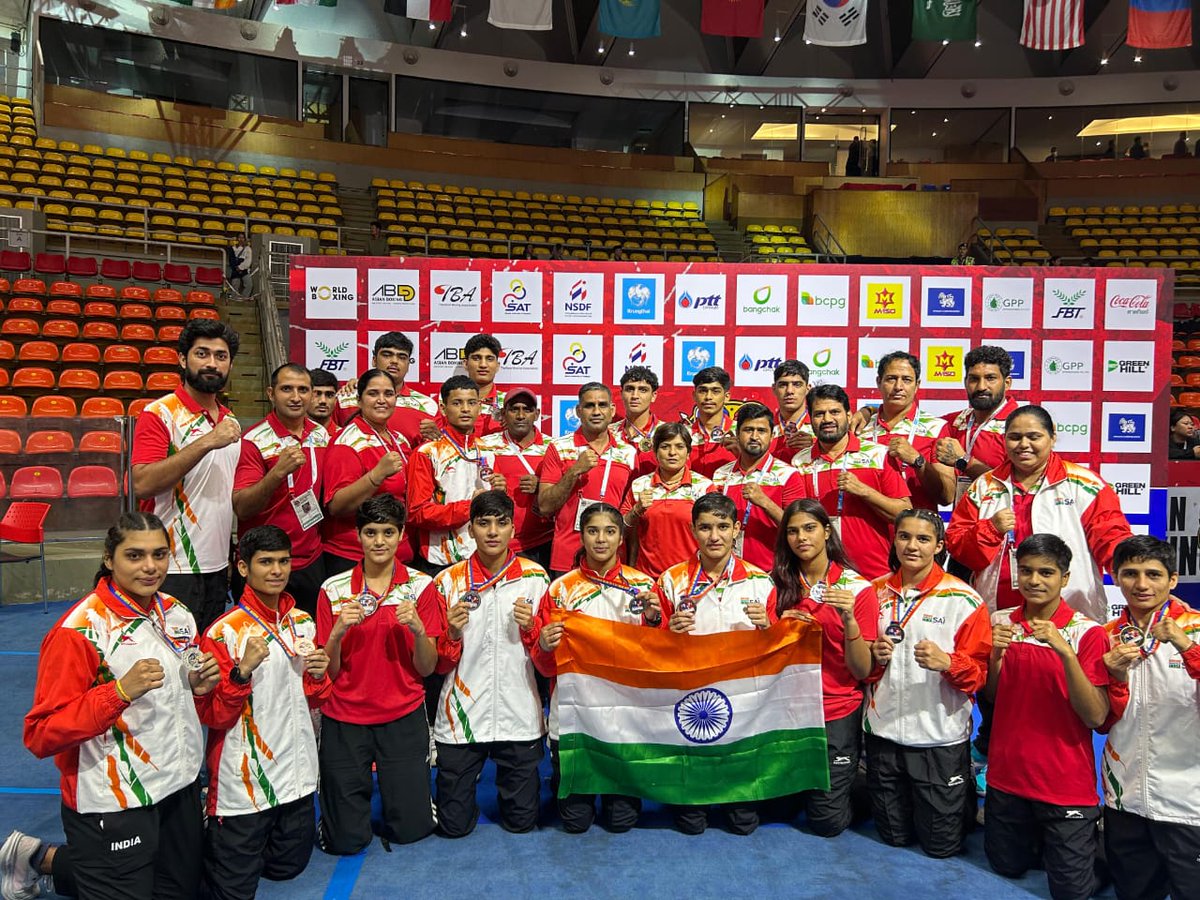 Media_SAI's tweet photo. Our boxers shone bright, clinching a total of 14 medals🏅 at the U19 Asian #Boxing Championship 2025 in Thailand 🇹🇭 .
#NCOE SAI Rohtak athletes contributed 7 medals🏅 to the tally, showcasing stellar performances in the ring.
Take a look at the medallists & their categories👇🏻
Rahul Kundu: Gold🥇 in Men's 85 Kg
NCOE SAI Rohtak athlete Nisha: Gold🥇 in Women's 54 kg
NCOE SAI Rohtak athlete Muskan: Gold🥇 in Women's 57 Kg
Mausam Suhag: Silver🥈 in Men’s 65 Kg
Hemant Sangwan: Silver🥈 in Men’s 90 Kg
NCOE SAI Rohtak athlete Vini: Silver🥈 in Women's 60 kg
Nisha: Silver🥈 in Women's 65 kg Women’s
Aarti: Silver🥈 in Women's 75 kg
NCOE SAI Rohtak athlete Kritika: Silver🥈 in Women's 80 kg
NCOE SAI Rohtak athlete Prachi Tokas: Silver🥈 in Women's 81+ kg
Shivam: Bronze🥉 in Men’s 65 Kg
Gaurav: Bronze🥉 in Men’s 85 Kg
NCOE SAI Rohtakathlete Akansha: Bronze🥉 in Women's 70 Kg
NCOE SAI Rohtak athlete Yashika: Bronze🥉 in Women's 51 Kg
Super proud of you all👏🏻
Pic credit: @BFI_official
#Sports #GameOn #Champion #BoxingChampion