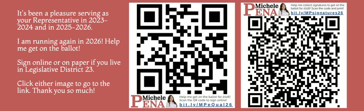 I'm running for my third term to continue working for you.
If you live in AZ Legislative District 23, you can help me get on the ballot by signing my petition on paper or online. Thank you!
On paper: bit.ly/MPsignatures26
Online: bit.ly/MPeQual26