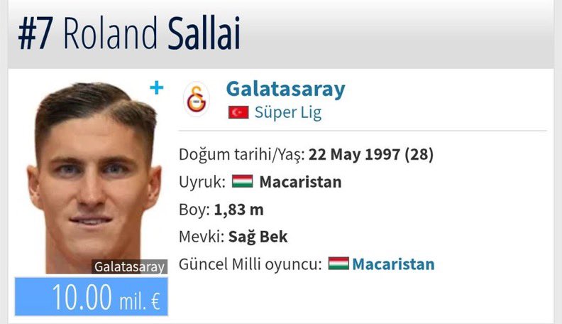 Transfermarkt, Roland Sallai'nin mevkisini “sağ bek” olarak güncelledi.