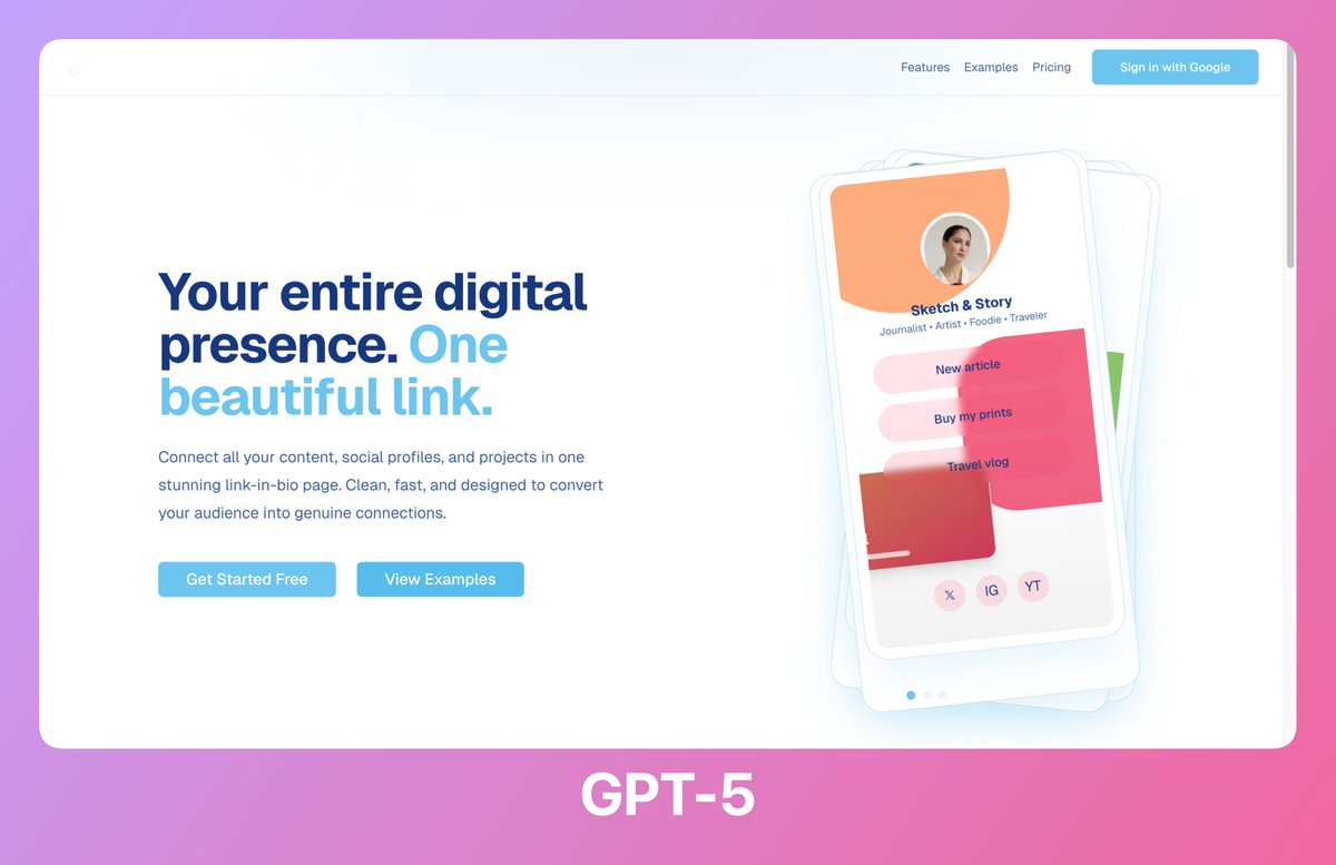 I would still prefer Claude when it comes to design.

Was prompting GPT-5 multiple times to "be creative" and "change color shades and add gradient", but it wasn't acting upon it.

Claude one prompt: "improve layout and design, keep the blue theme but change the shades and add